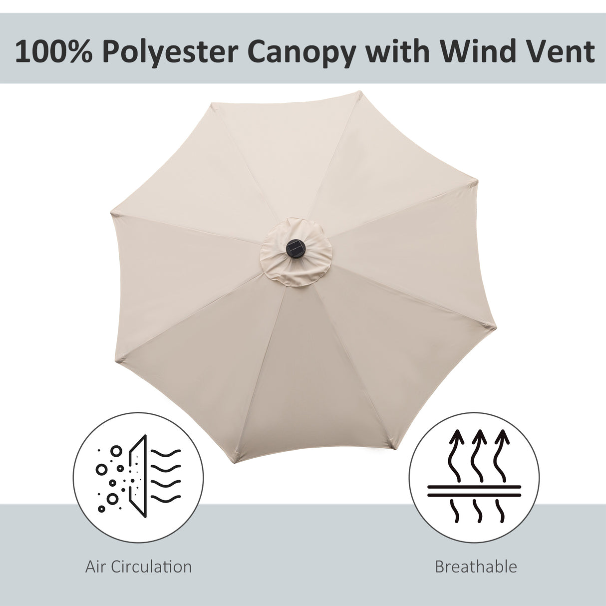 Polyester Tilting Parasol Umbrella With 24 LED Light 267cm Diameter - Velmora