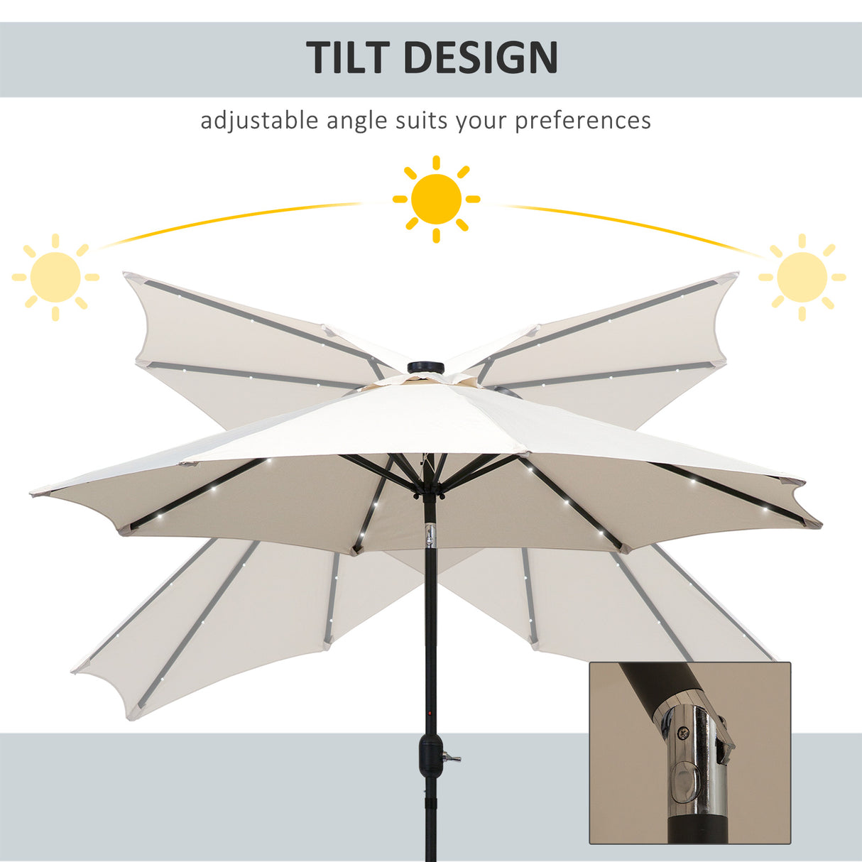 Polyester Tilting Parasol Umbrella With 24 LED Light 267cm Diameter - Velmora