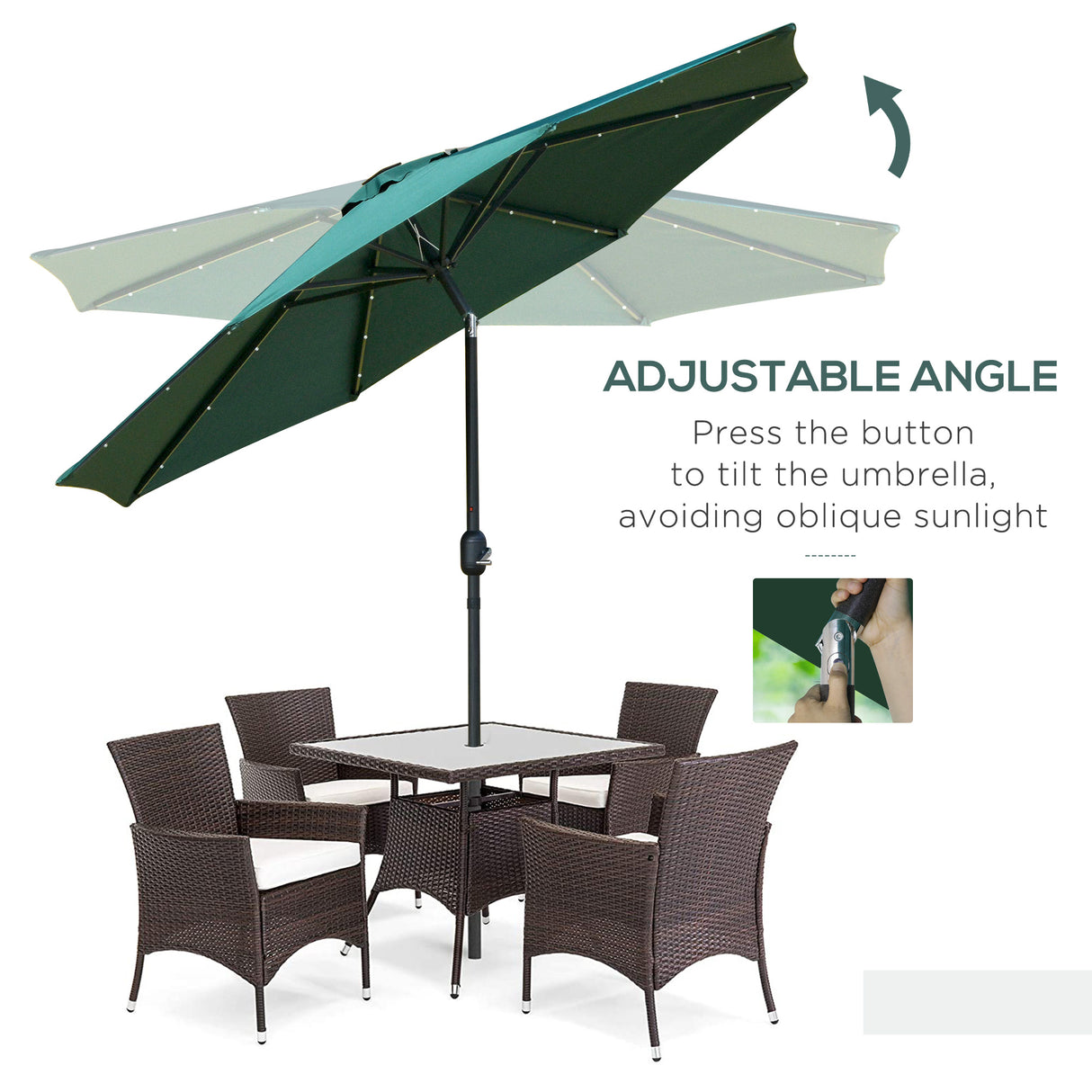 Polyester Tilting Parasol Umbrella With 24 LED Light 267cm Diameter - Velmora
