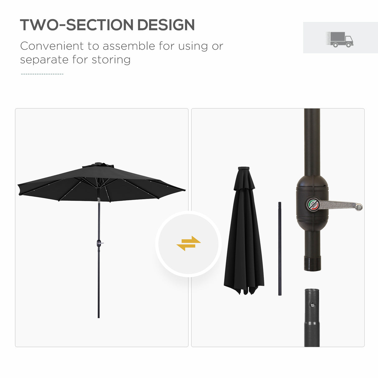 Polyester Tilting Parasol Umbrella With 24 LED Light 268cm Diameter - Velmora