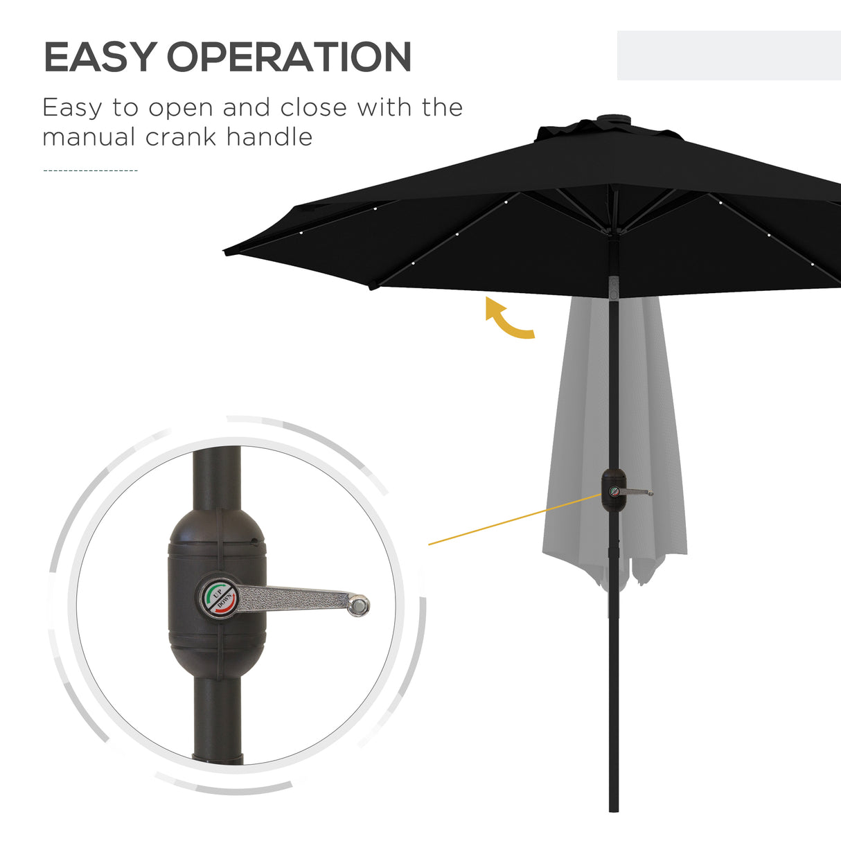 Polyester Tilting Parasol Umbrella With 24 LED Light 268cm Diameter - Velmora