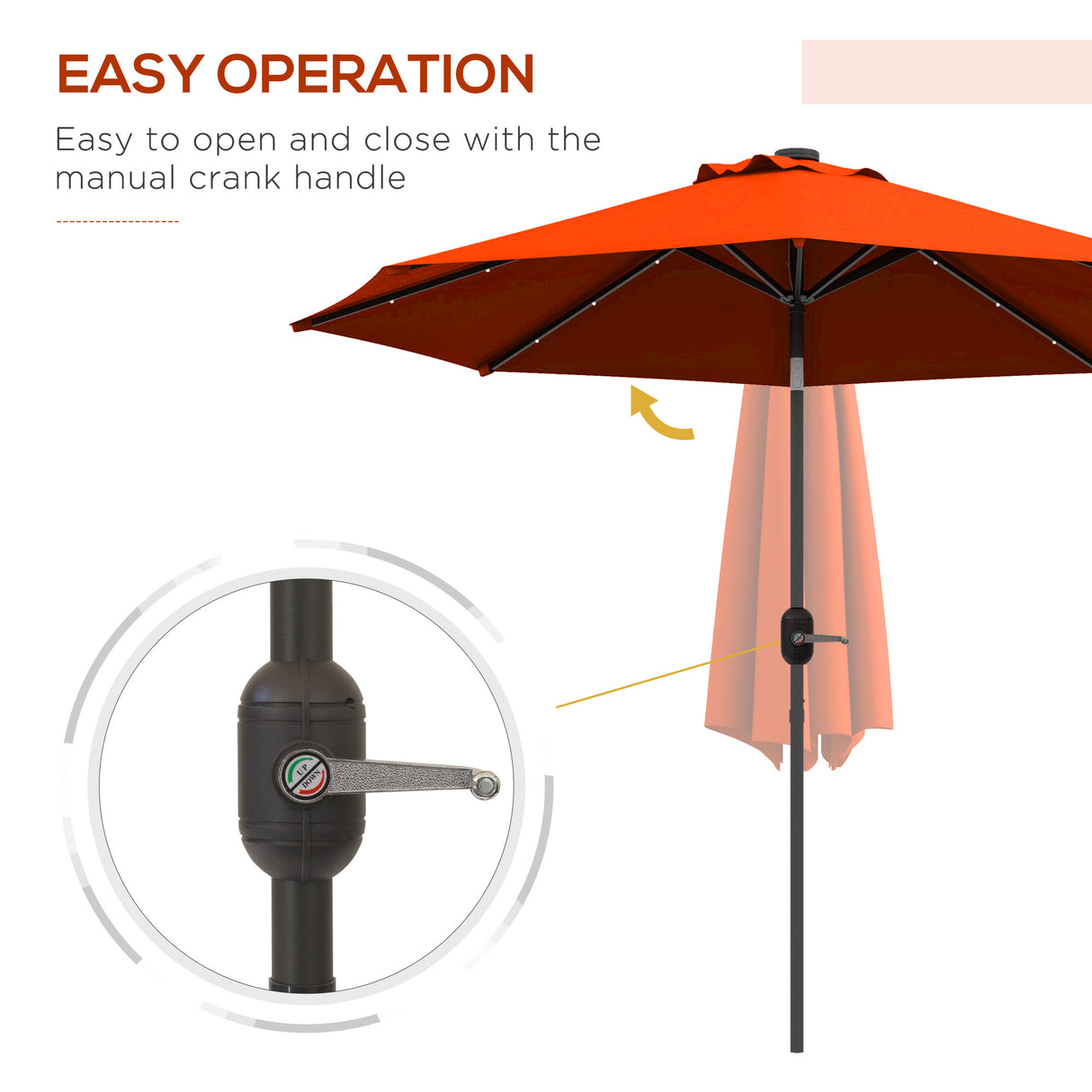 Polyester Tilting Parasol Umbrella With 24 LED Light 268cm Diameter - Velmora