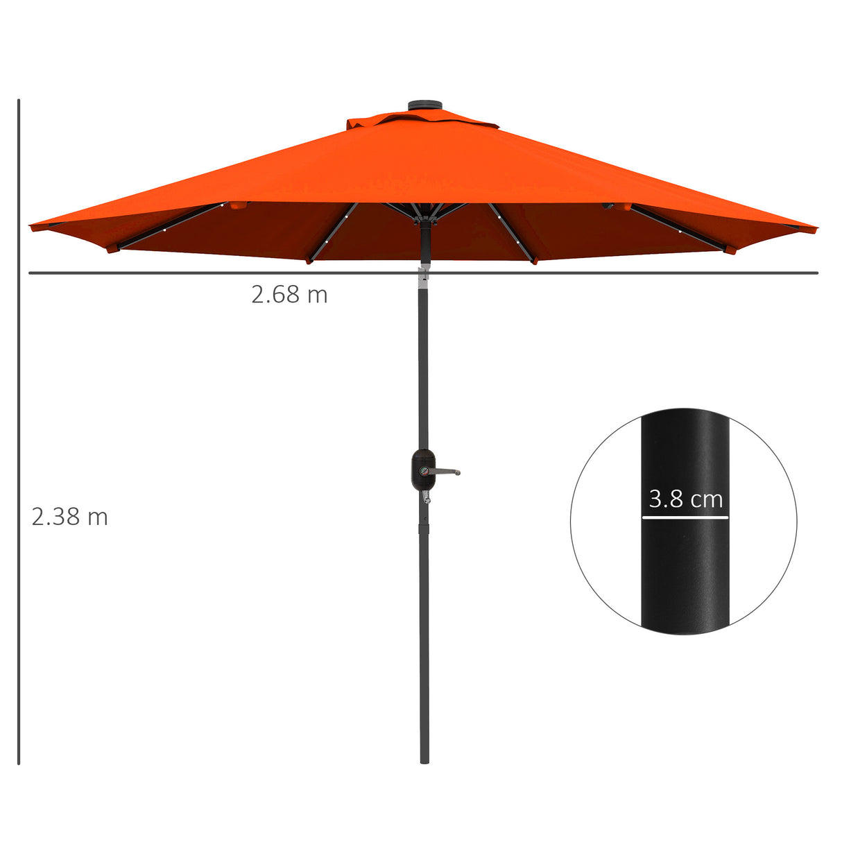 Polyester Tilting Parasol Umbrella With 24 LED Light 268cm Diameter - Velmora