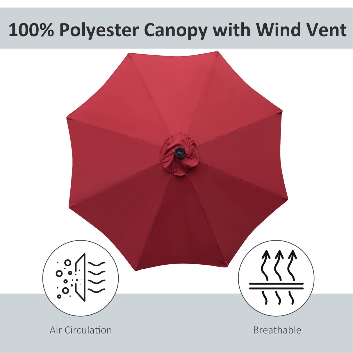 Polyester Tilting Parasol Umbrella With 24 LED Light 268cm Diameter - Velmora