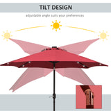 Polyester Tilting Parasol Umbrella With 24 LED Light 268cm Diameter - Velmora