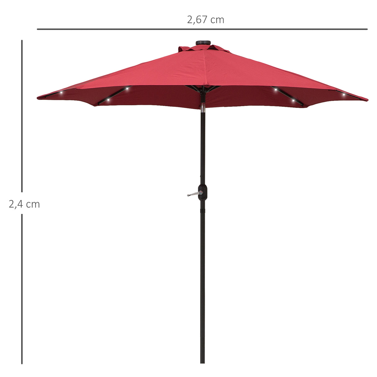 Polyester Tilting Parasol Umbrella With 24 LED Light 268cm Diameter - Velmora