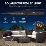 Polyester Tilting Parasol Umbrella With 24 Solar LED Light 289cm Width x 198cm Depth - Velmora