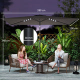 Polyester Tilting Parasol Umbrella With 24 Solar LED Light 289cm Width x 198cm Depth - Velmora