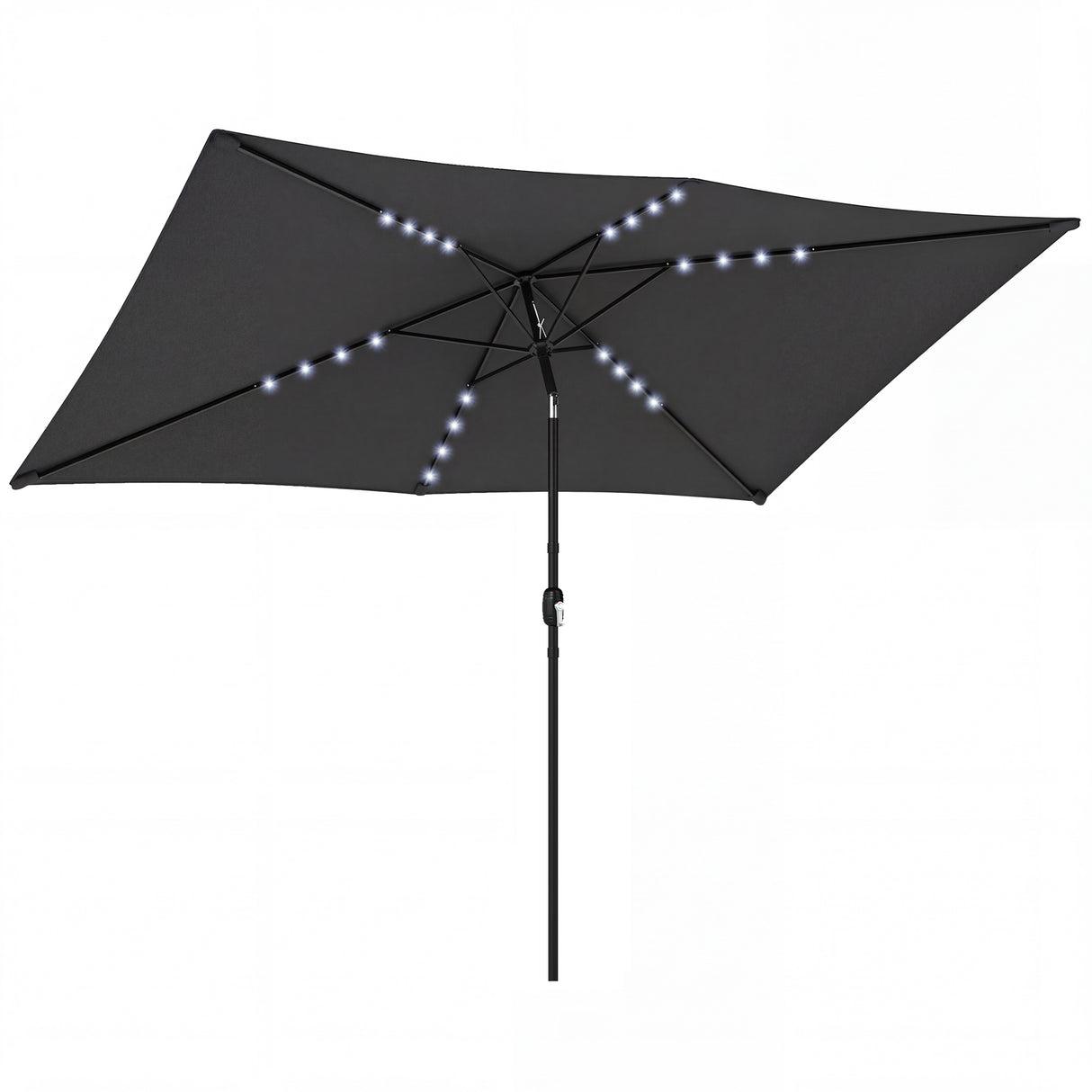 Polyester Tilting Parasol Umbrella With 24 Solar LED Light 289cm Width x 198cm Depth - Velmora