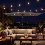 Polyester Tilting Parasol Umbrella With 24 Solar LED Light 289cm Width x 198cm Depth - Velmora