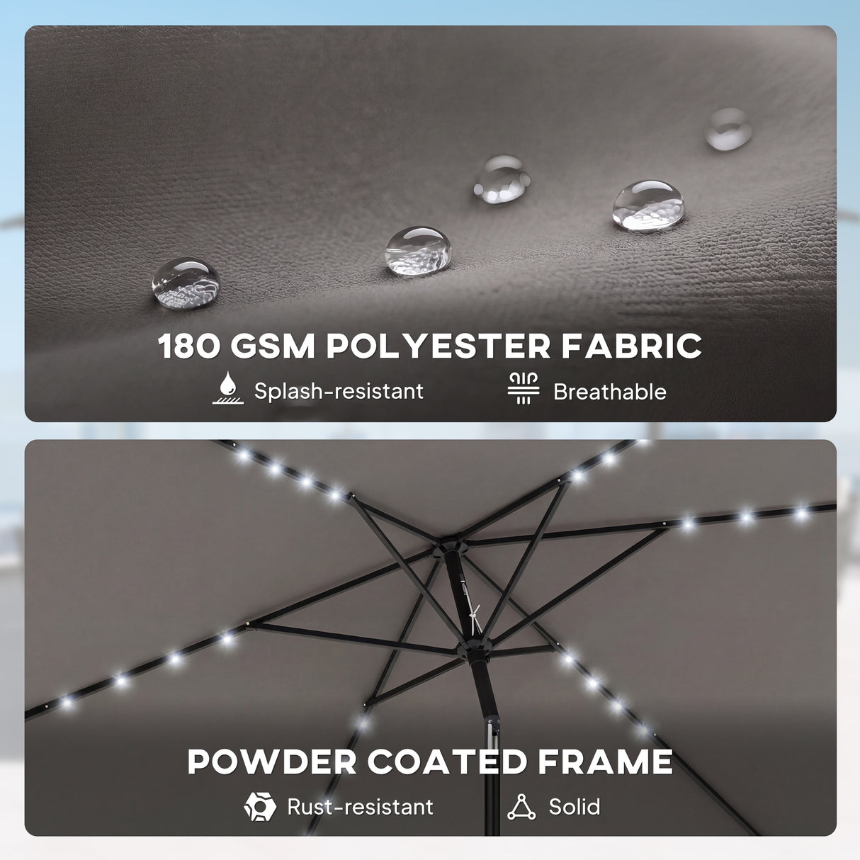 Polyester Tilting Parasol Umbrella With 24 Solar LED Light 289cm Width x 198cm Depth - Velmora