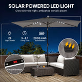 Polyester Tilting Parasol Umbrella With 24 Solar LED Light 289cm Width x 198cm Depth - Velmora