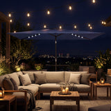 Polyester Tilting Parasol Umbrella With 24 Solar LED Light 289cm Width x 198cm Depth - Velmora