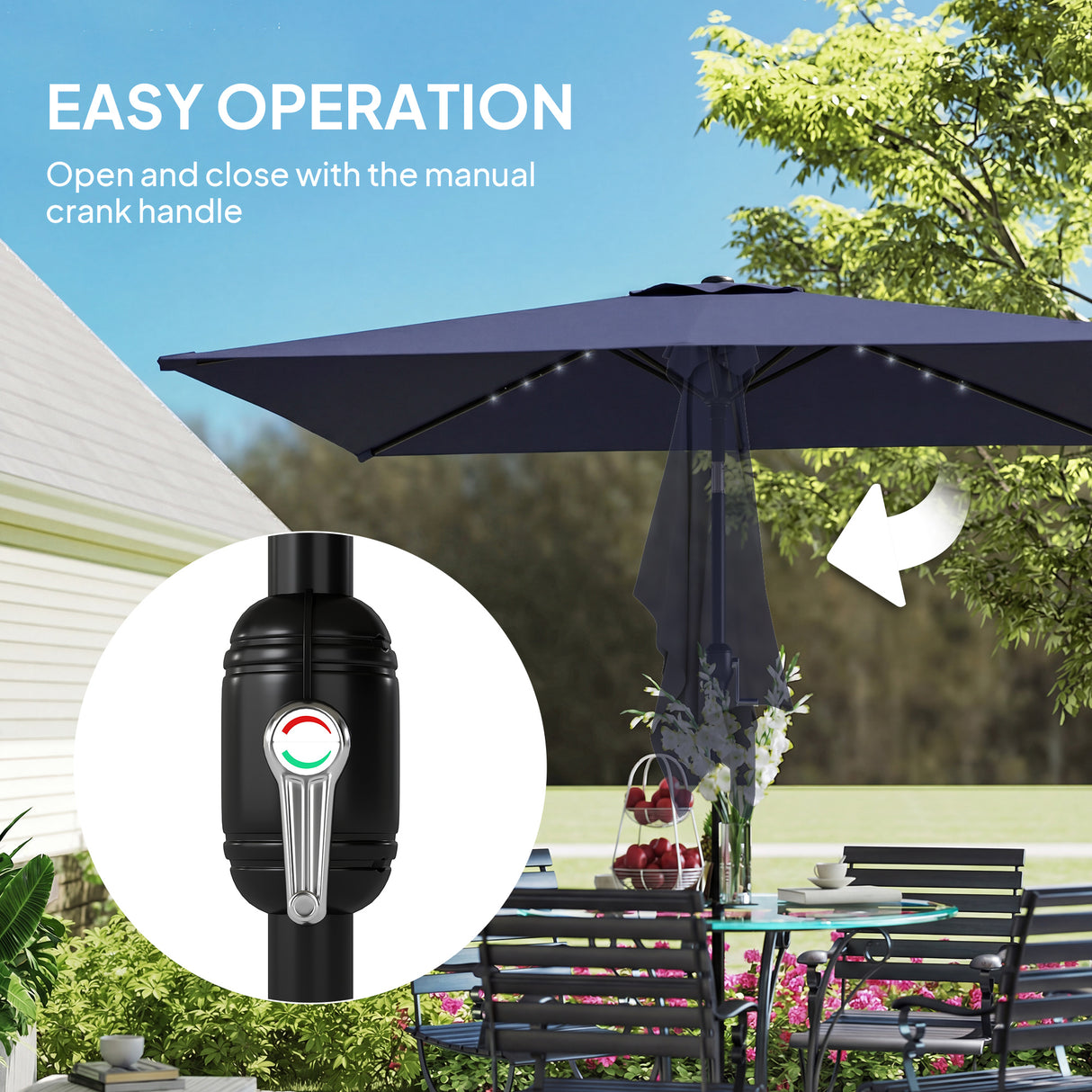 Polyester Tilting Parasol Umbrella With 24 Solar LED Light 289cm Width x 198cm Depth - Velmora