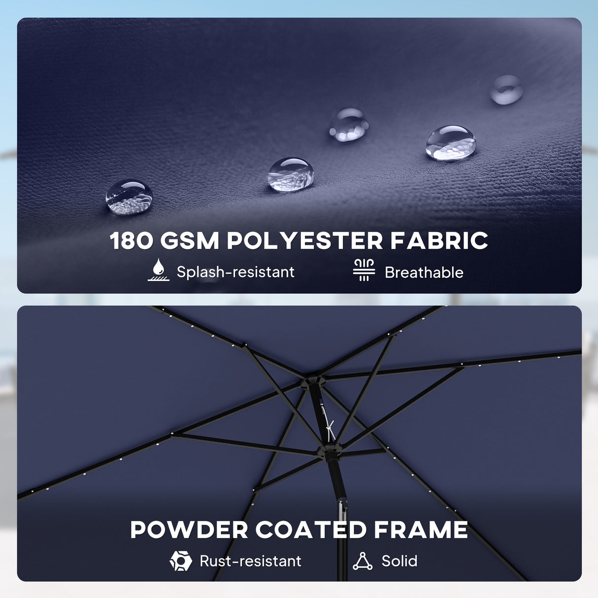 Polyester Tilting Parasol Umbrella With 24 Solar LED Light 289cm Width x 198cm Depth - Velmora