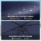 Polyester Tilting Parasol Umbrella With 24 Solar LED Light 289cm Width x 198cm Depth - Velmora
