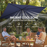 Polyester Tilting Parasol Umbrella With 24 Solar LED Light 289cm Width x 198cm Depth - Velmora