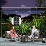 Polyester Tilting Parasol Umbrella With 24 Solar LED Light 289cm Width x 198cm Depth - Velmora
