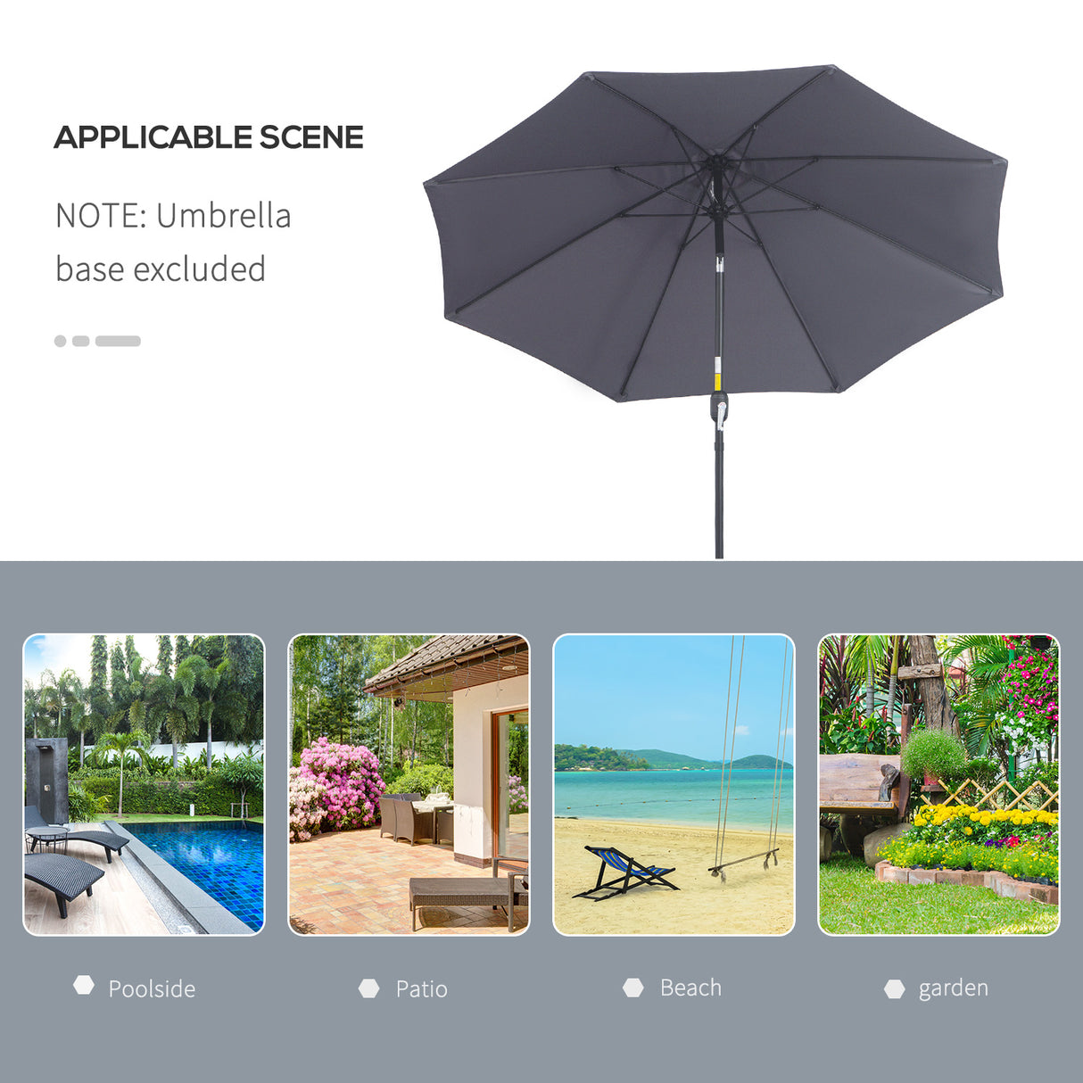 Polyester Tilting Parasol Umbrella With Glass Fibre Ribs 265cm Diameter - Velmora