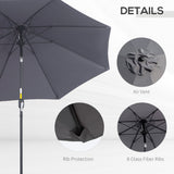 Polyester Tilting Parasol Umbrella With Glass Fibre Ribs 265cm Diameter - Velmora