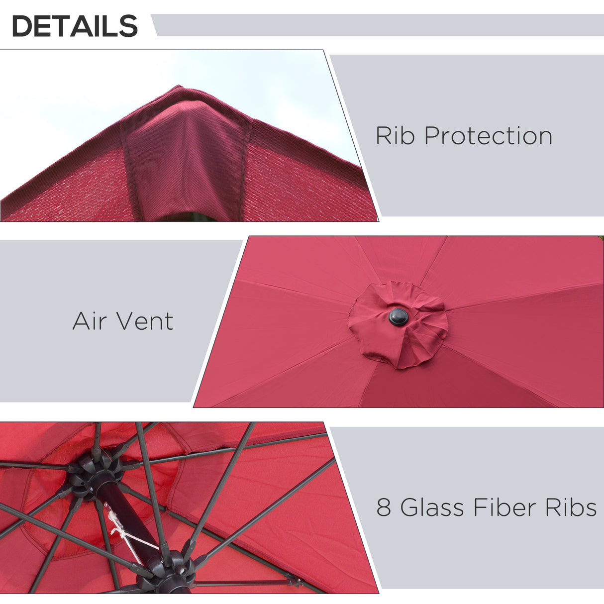 Polyester Tilting Parasol Umbrella With Glass Fibre Ribs 265cm Diameter - Velmora