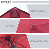 Polyester Tilting Parasol Umbrella With Glass Fibre Ribs 265cm Diameter - Velmora
