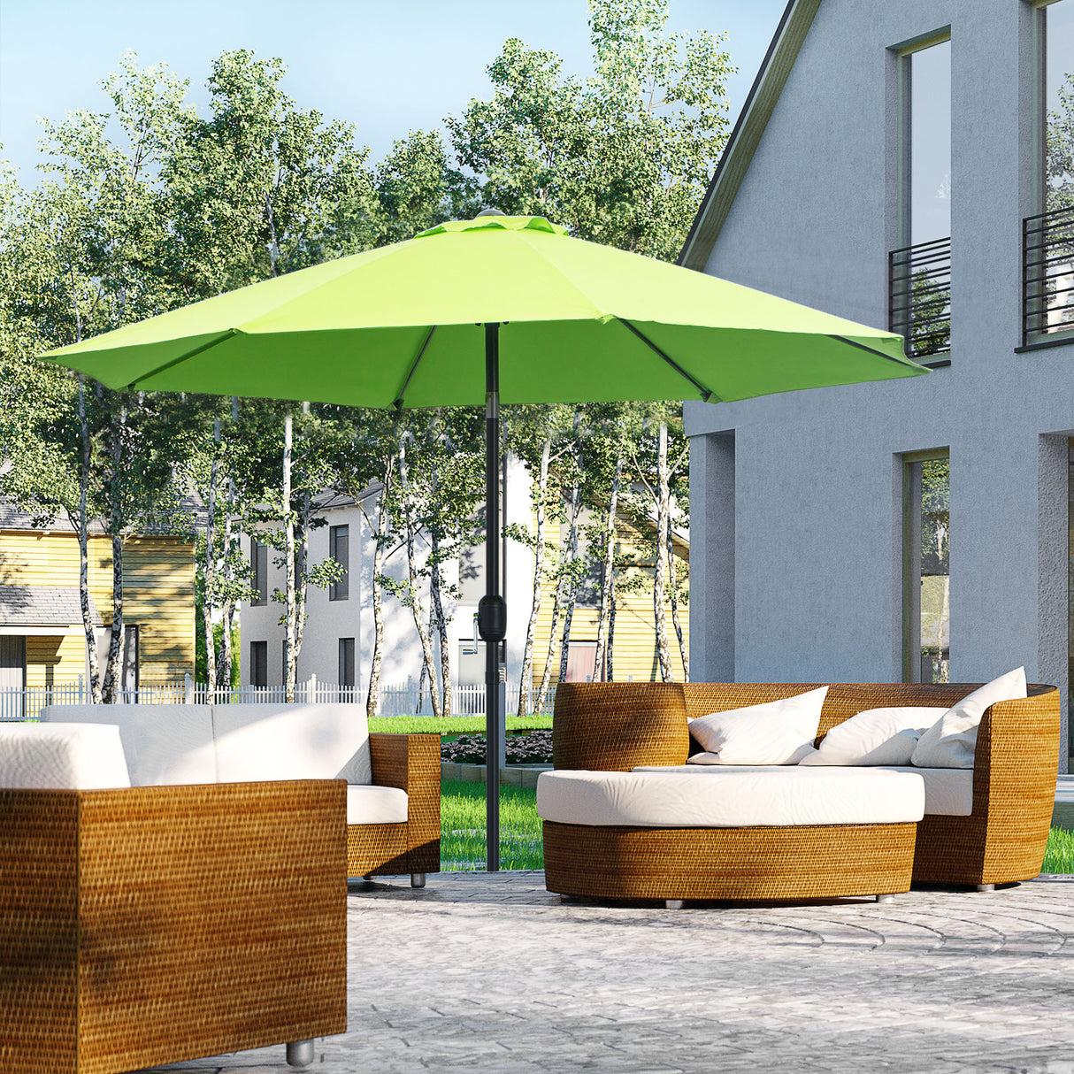 Polyester Tilting Parasol Umbrella With Glass Fibre Ribs 265cm Diameter - Velmora