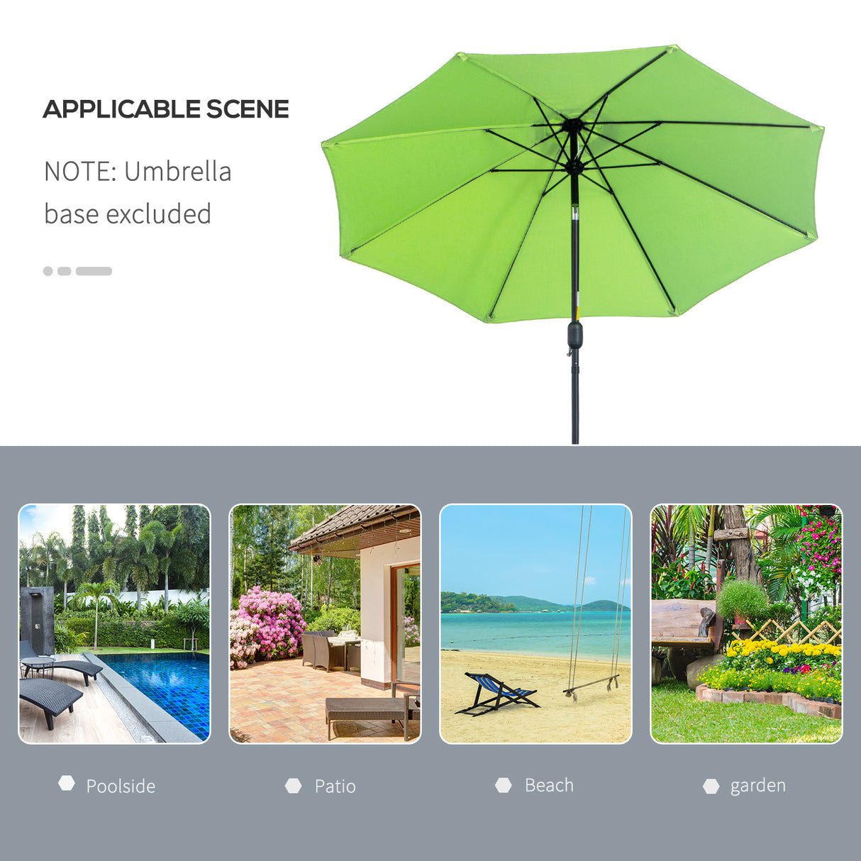 Polyester Tilting Parasol Umbrella With Glass Fibre Ribs 265cm Diameter - Velmora