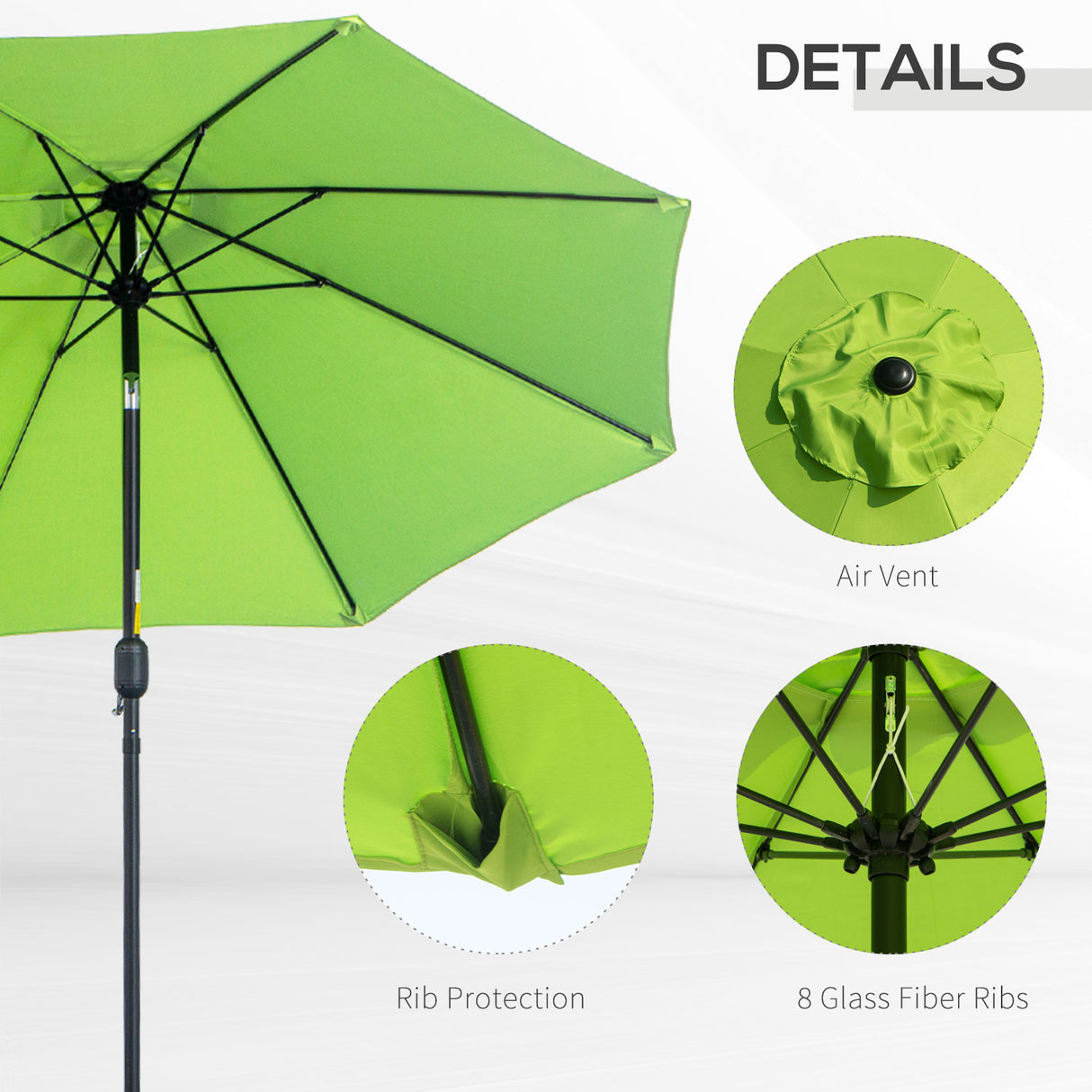 Polyester Tilting Parasol Umbrella With Glass Fibre Ribs 265cm Diameter - Velmora