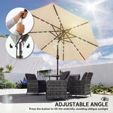 Polyester Tilting Parasol Umbrella With LED Solar Light 263cm Diameter - Velmora