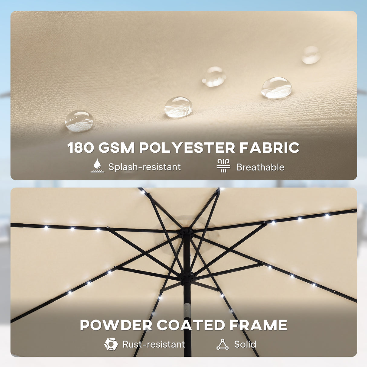 Polyester Tilting Parasol Umbrella With LED Solar Light 263cm Diameter - Velmora