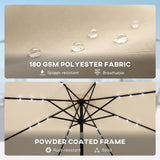Polyester Tilting Parasol Umbrella With LED Solar Light 263cm Diameter - Velmora