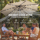 Polyester Tilting Parasol Umbrella With LED Solar Light 263cm Diameter - Velmora