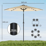 Polyester Tilting Parasol Umbrella With LED Solar Light 263cm Diameter - Velmora