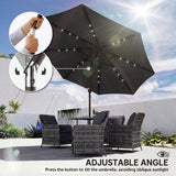 Polyester Tilting Parasol Umbrella With LED Solar Light 263cm Diameter - Velmora