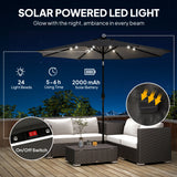 Polyester Tilting Parasol Umbrella With LED Solar Light 263cm Diameter - Velmora