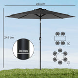 Polyester Tilting Parasol Umbrella With LED Solar Light 263cm Diameter - Velmora