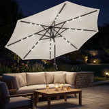 Polyester Tilting Parasol Umbrella With LED Solar Light 263cm Diameter - Velmora