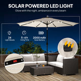 Polyester Tilting Parasol Umbrella With LED Solar Light 263cm Diameter - Velmora