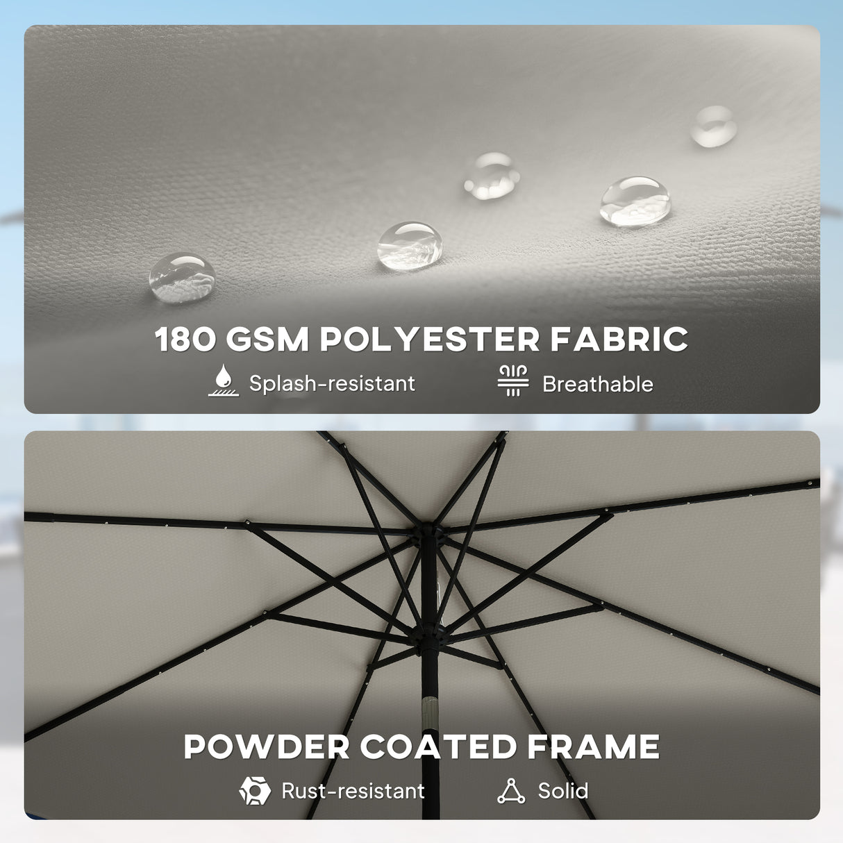 Polyester Tilting Parasol Umbrella With LED Solar Light 263cm Diameter - Velmora