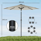 Polyester Tilting Parasol Umbrella With LED Solar Light 263cm Diameter - Velmora