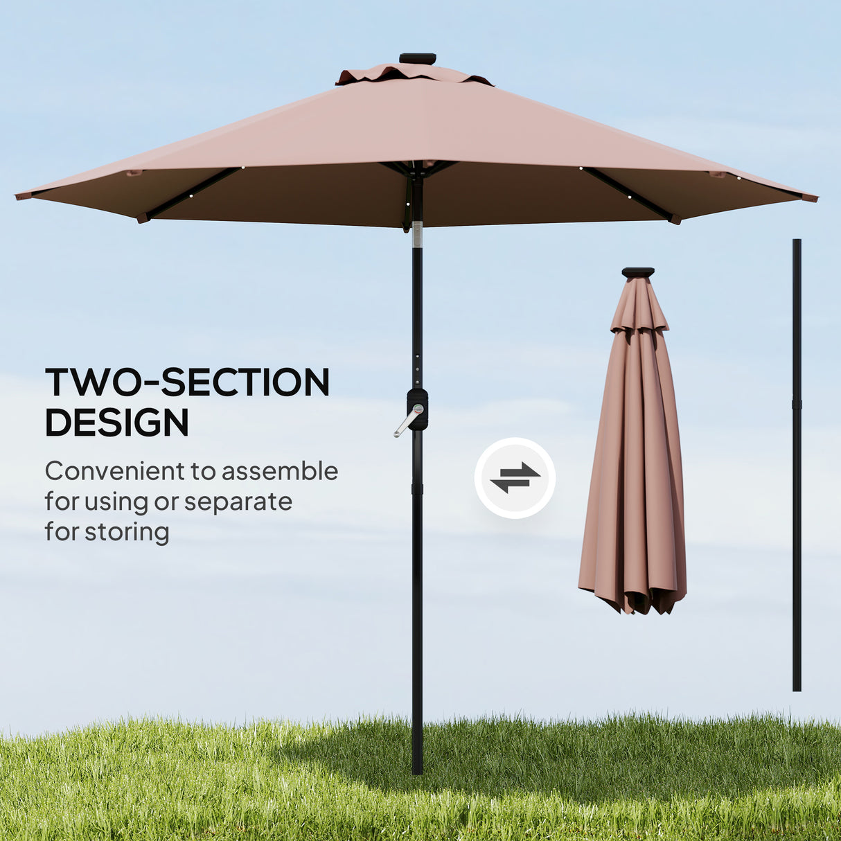 Polyester Tilting Parasol Umbrella With LED Solar Light 269cm Diameter - Velmora