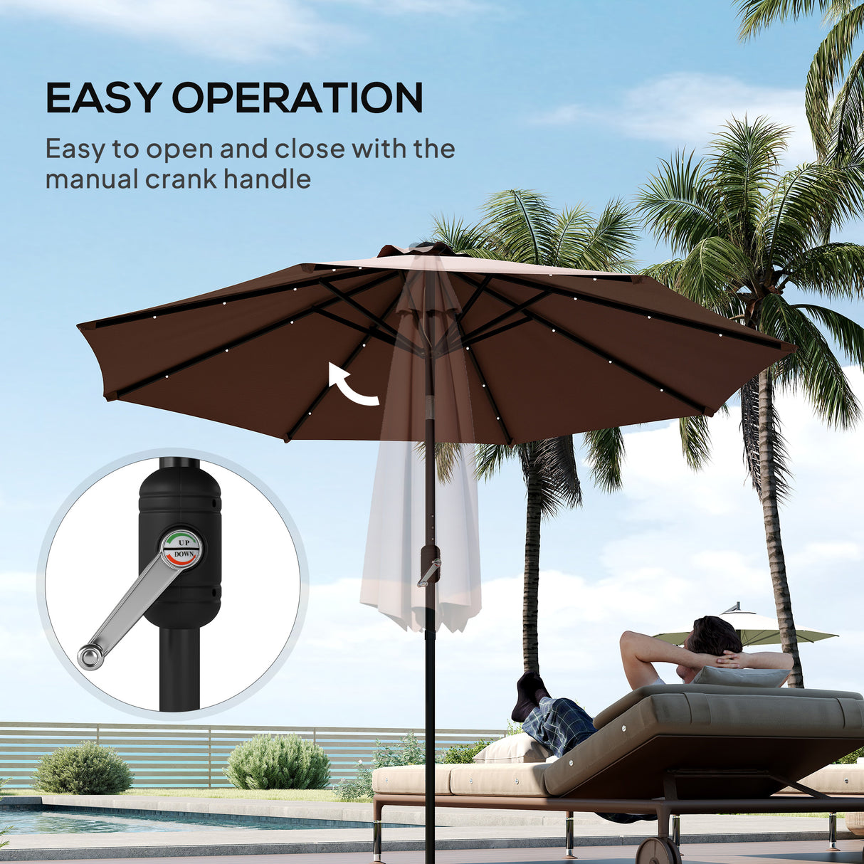 Polyester Tilting Parasol Umbrella With LED Solar Light 269cm Diameter - Velmora
