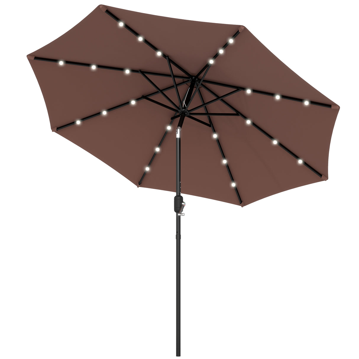 Polyester Tilting Parasol Umbrella With LED Solar Light 269cm Diameter - Velmora