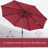 Polyester Tilting Parasol Umbrella With LED Solar Light 269cm Diameter - Velmora