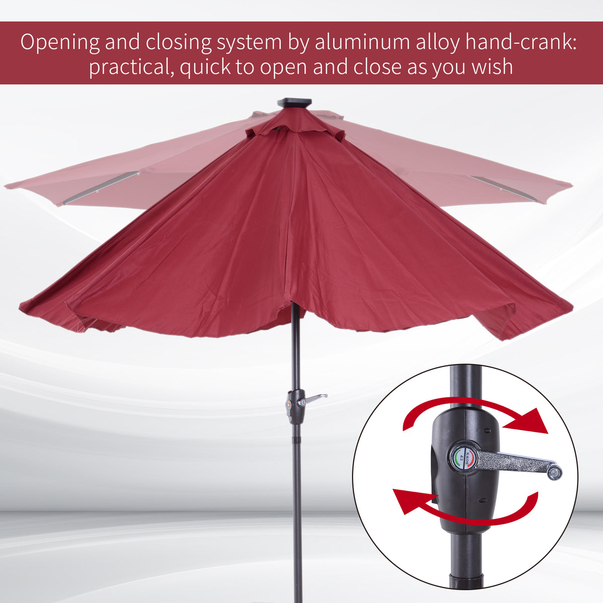 Polyester Tilting Parasol Umbrella With LED Solar Light 269cm Diameter - Velmora