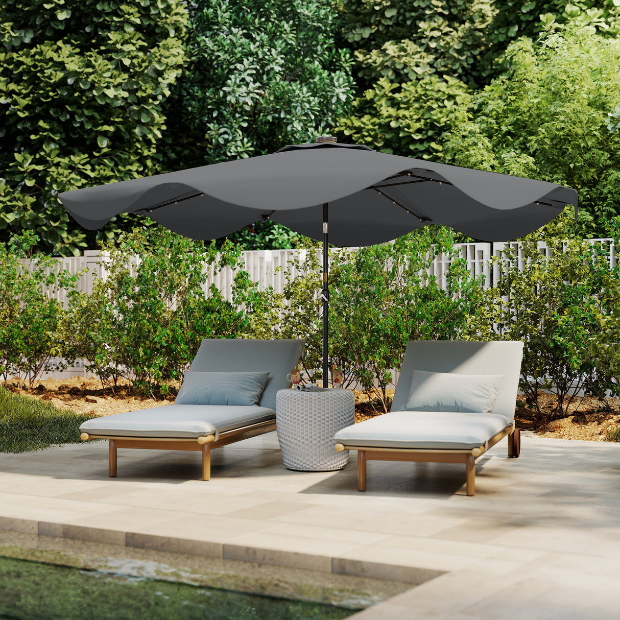 Polyester Tilting Parasol Umbrella With LED Solar Light 292cm Diameter - Velmora