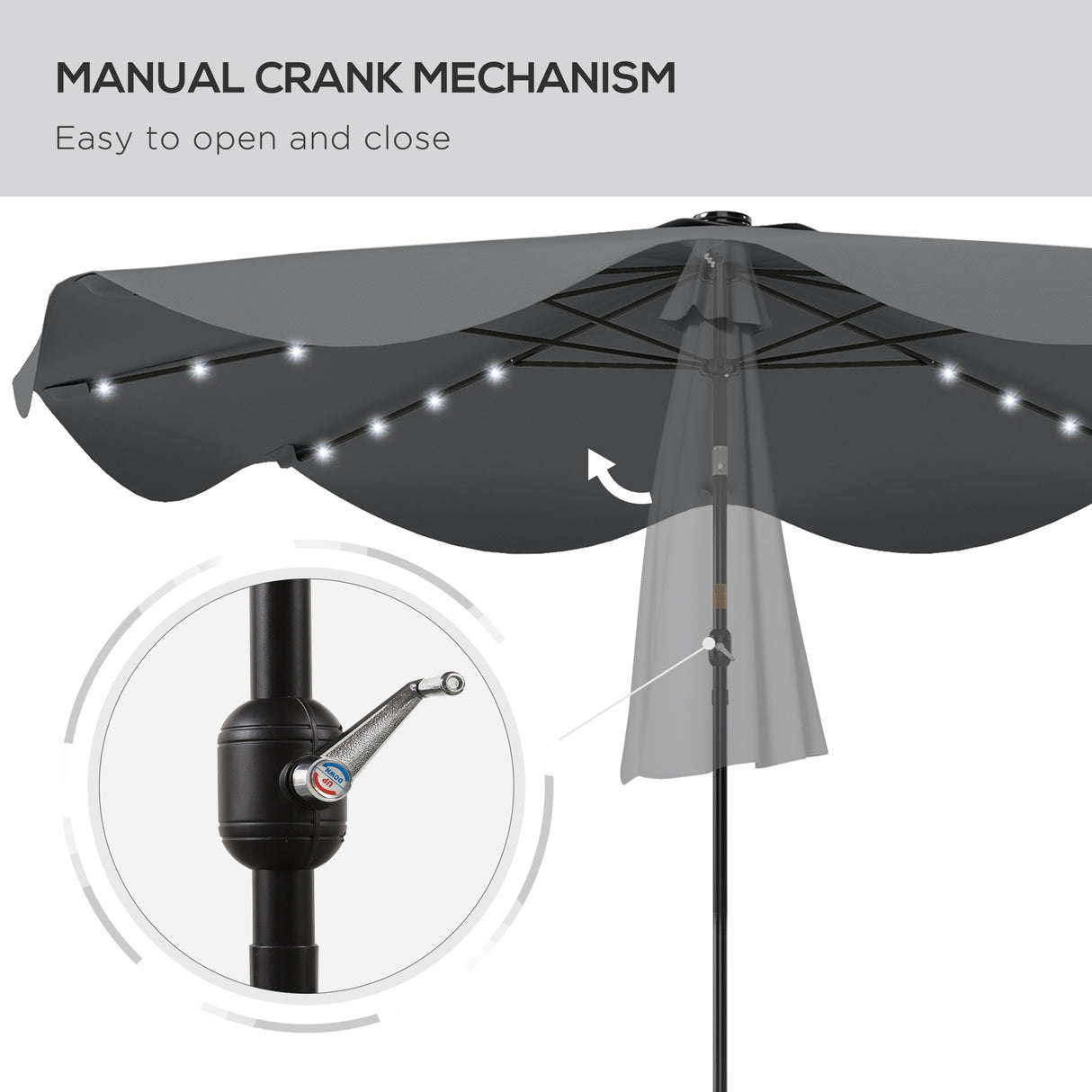 Polyester Tilting Parasol Umbrella With LED Solar Light 292cm Diameter - Velmora