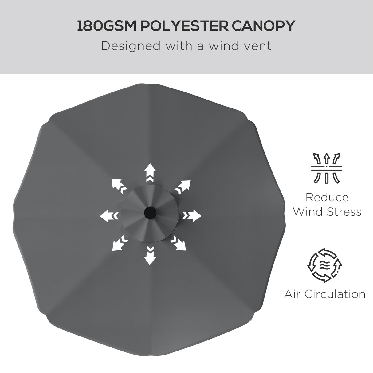 Polyester Tilting Parasol Umbrella With LED Solar Light 292cm Diameter - Velmora