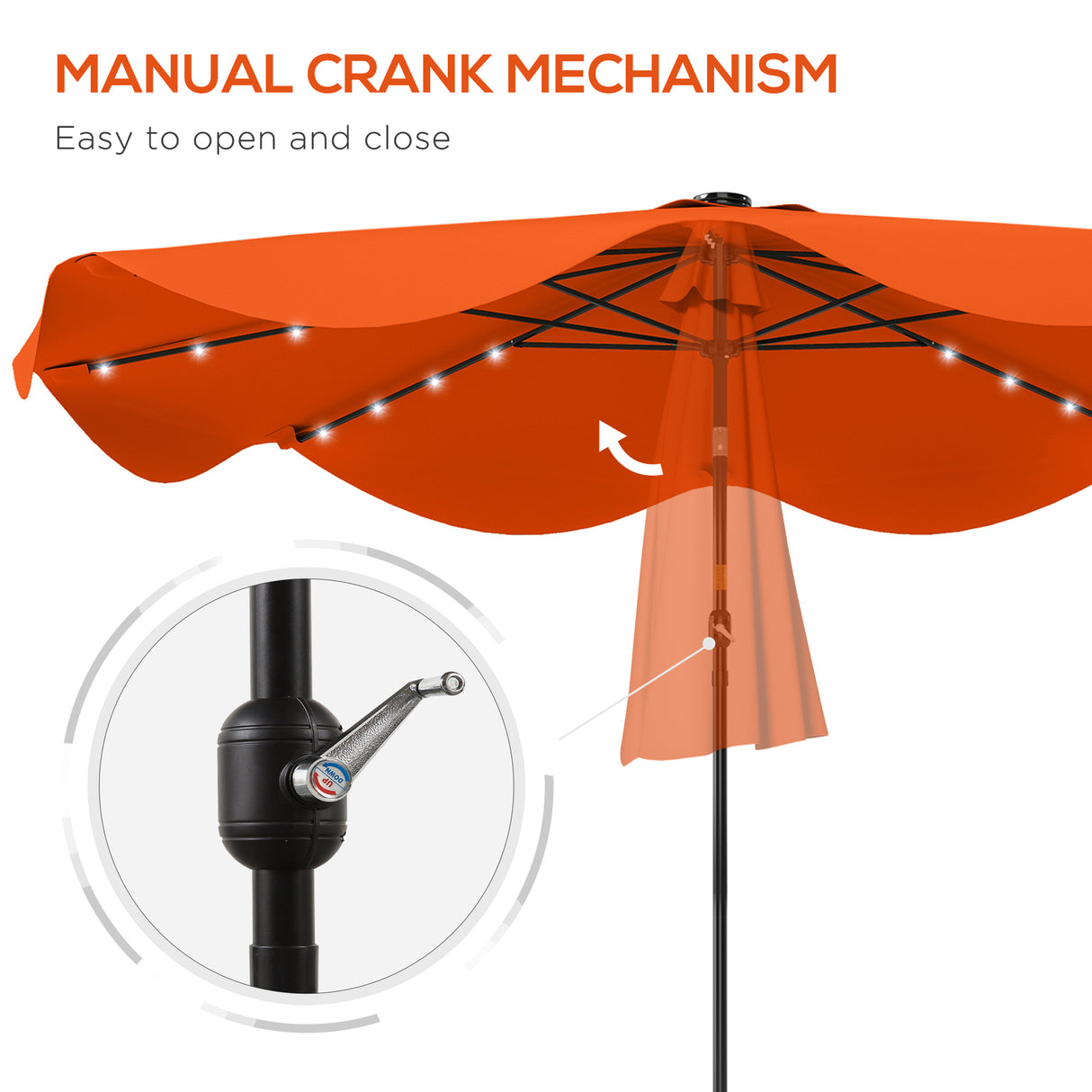 Polyester Tilting Parasol Umbrella With LED Solar Light 292cm Diameter - Velmora
